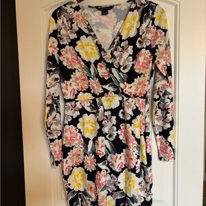 French Connection Black Floral Long Sleeve Dress